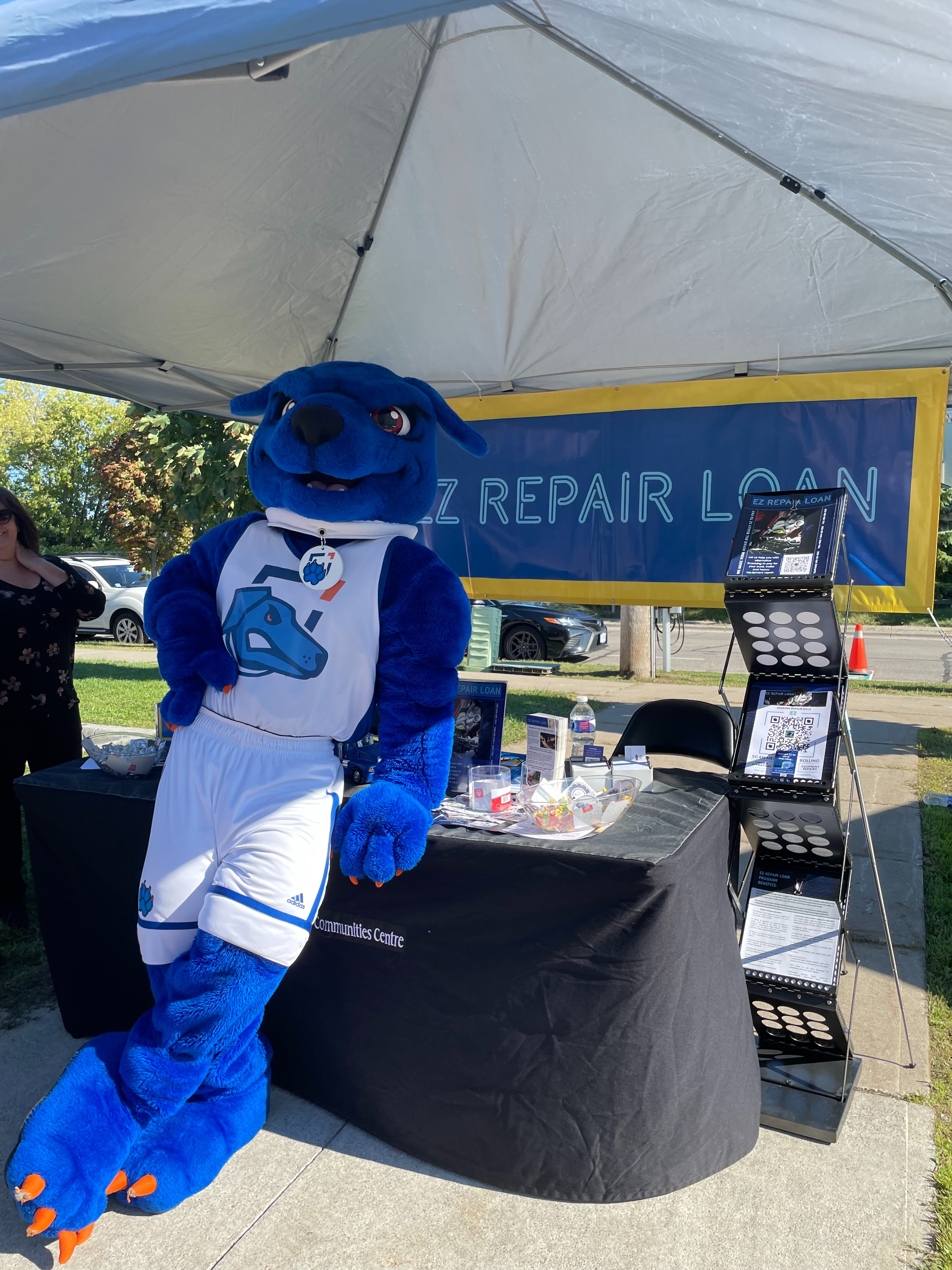 Mascot at an EZ Repair Loan event